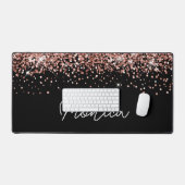 Faux Roos Gouden Glitter en Zwart Bureaumat (Keyboard & Muis)