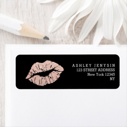 Faux roos gouden glitter lippen kus make-up etiket (Insitu)