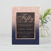Faux roos gouden glitter marineblauw fifty fabulou kaart (Staand voorkant)
