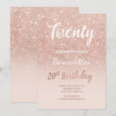 Faux roos gouden glitter ombre 20e verjaardag kaart (Voorkant / Achterkant)