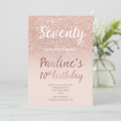 Faux roos gouden glitter ombre 70ste verjaardag kaart (Staand voorkant)