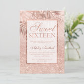 Faux roos gouden glitter palmboom blush Sweet 16 Kaart (Staand voorkant)