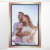 Faux Roos Gouden Glitter Sparkle Floral Blue Weddi Drieluik Uitnodiging (Binnenkant midden)