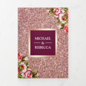 Faux Roos Gouden Glitter Sparkle Roze Bloemen Huwe Drieluik Uitnodiging (Cover)