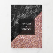 Faux Roos Gouden Glitter Zwart Marmeren Trouwfoto Drieluik Uitnodiging (Cover)