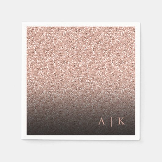 Faux Roos Gouden Glitter Zwart Monogram Huwelijk Servet (Voorkant)