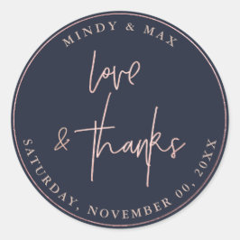 FAUX ROOS GOUDEN LIEFDE + BEDANKT SIGNATUUR SCRIPT RONDE STICKER