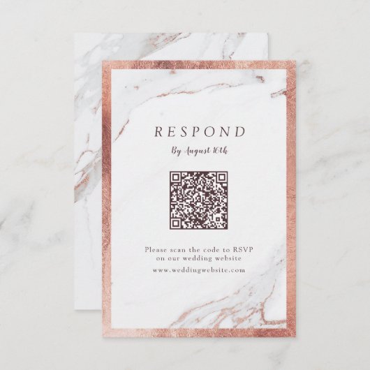 Faux roos gouden marmer luxe moderne QR-code RSVP Kaartje (Voorkant / Achterkant)