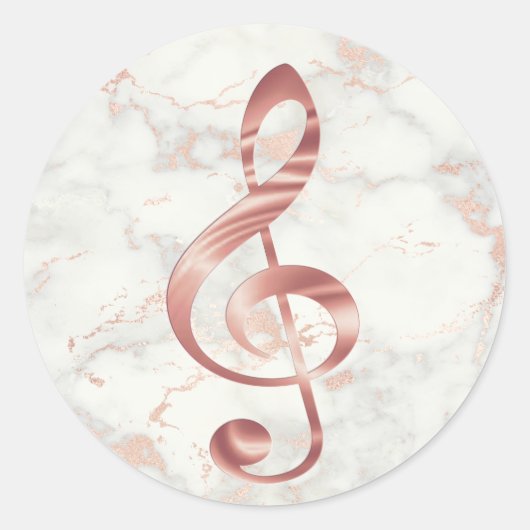 Faux roos Gouden Muziek Treble Sleef op Marmer Ronde Sticker (Voorkant)