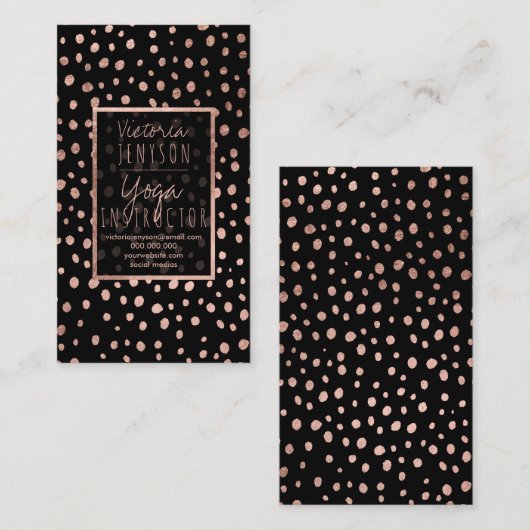 Faux roos gouden polka dots zwarte yoga visitekaartje (Voorkant / Achterkant)