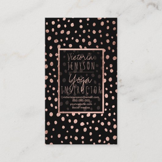 Faux roos gouden polka dots zwarte yoga visitekaartje (Voorkant)