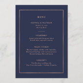 Faux Roos Gouden Rand op Midnight Blue Bruiloft Menu (Voorkant)