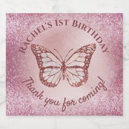 faux roos gouden roze glitter Vlinder Sparkling Wijnetiket