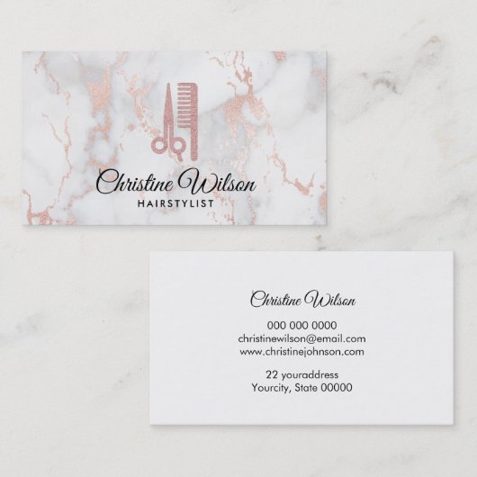 Faux roos gouden schaar en kam visitekaartje (Voorkant / Achterkant)