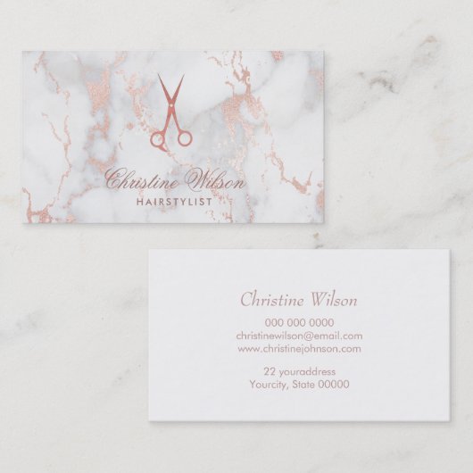 Faux roos gouden schaar marmeren make-up artist visitekaartje (Voorkant / Achterkant)