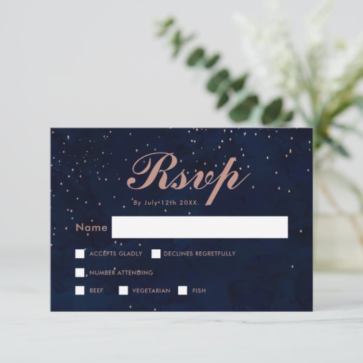 Faux roos gouden sterren marineblauw waterverf rsv kaart (Staand voorkant)