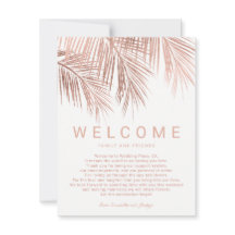 Faux roos gouden tropische palmboom welkom bruilof