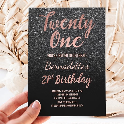 Faux roos gouden zwarte faux glitter 21st Birthday Kaart