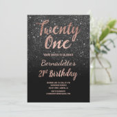 Faux roos gouden zwarte faux glitter 21st Birthday Kaart (Staand voorkant)