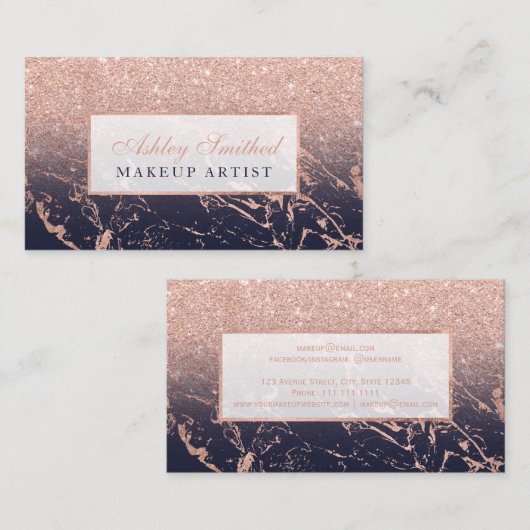 Faux roos goudglitter marmer marmer makeup visitekaartje (Voorkant / Achterkant)