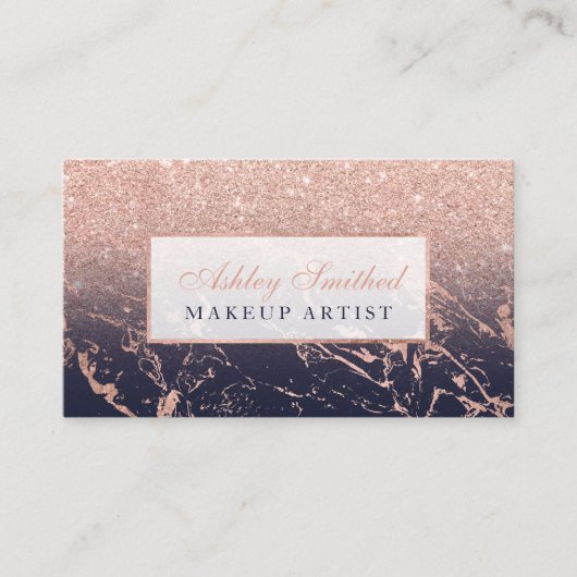 Faux roos goudglitter marmer marmer makeup visitekaartje (Voorkant)