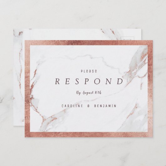 Faux roos goudmarmer luxe moderne bruiloft RSVP Uitnodiging Briefkaart (Voorkant / Achterkant)