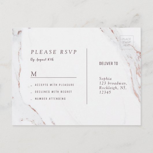 Faux roos goudmarmer luxe moderne bruiloft RSVP Uitnodiging Briefkaart (Achterkant)