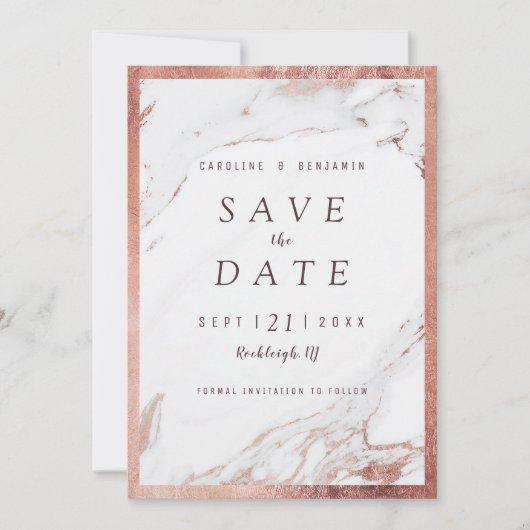 Faux roos goudmarmer modern redder datum save the date (Voorkant)