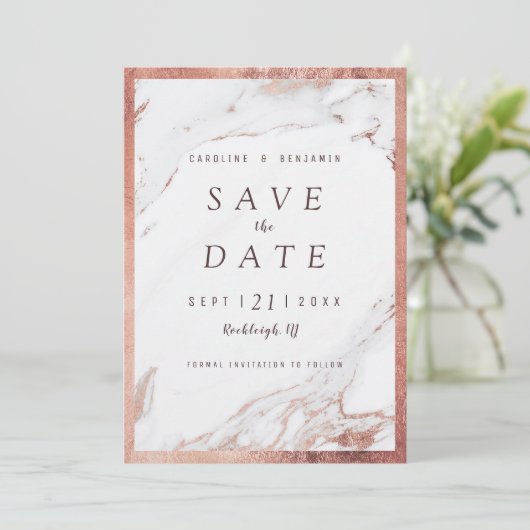 Faux roos goudmarmer modern redder datum save the date (Staand voorkant)