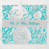 Faux Roos met zijderoute inscriptie/Blauwgroen Sparkling Wijnetiket (Enkel label)