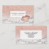 Faux roos roze glitter ombre white marmer visitekaartje (Voorkant / Achterkant)