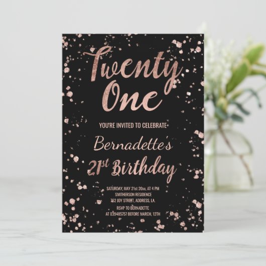 Faux rose gold confetti splatters 21st Birthday Kaart (Staand voorkant)