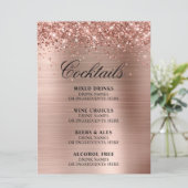 Faux Rose Gold Glitter and Foil Cocktails Bar Menu (Staand voorkant)