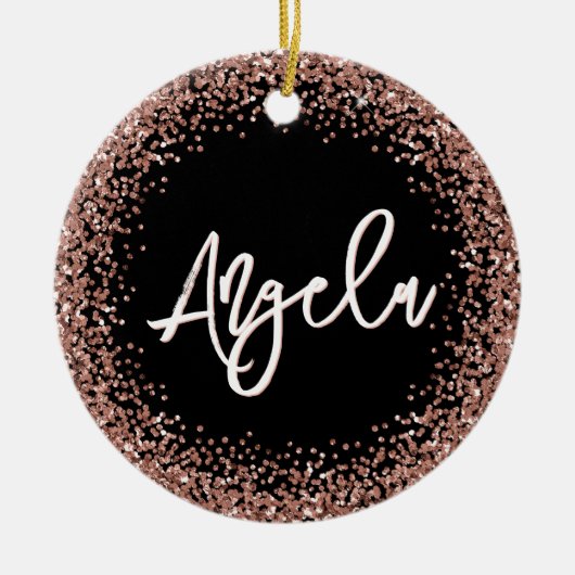 Faux Rose Gold Glitter Black Photo Keramisch Ornament (Voorkant)