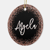 Faux Rose Gold Glitter Black Photo Keramisch Ornament (Links)