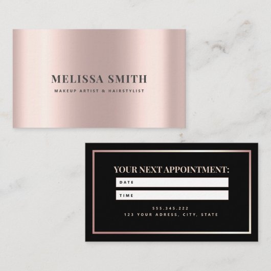 Faux rosegold foil elegant luxeontwerp afsprakenkaartje (Voorkant / Achterkant)