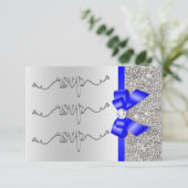 Faux Royal Blue Bow Silver Sequins RSVP Weddenscha (Staand voorkant)