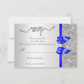 Faux Royal Blue Bow Silver Sequins RSVP Weddenscha (Achterkant)