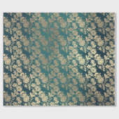 Faux Royal Gold Bloempoeder Bloemparel Blauwgroen Cadeaupapier (Vlak)