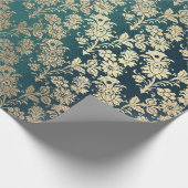 Faux Royal Gold Bloempoeder Bloemparel Blauwgroen Cadeaupapier (Hoek)
