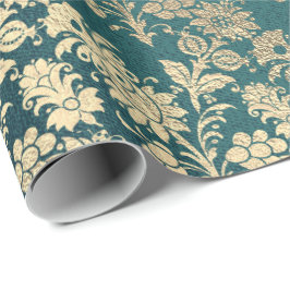Faux Royal Gold Bloempoeder Bloemparel Blauwgroen Cadeaupapier