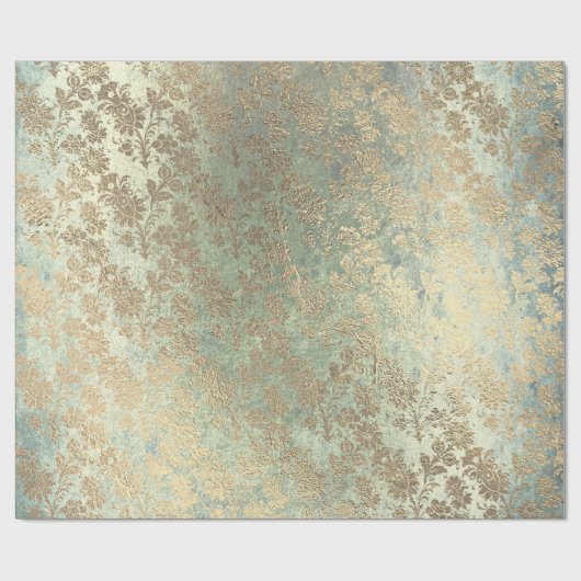 Faux Royal Gold Powder Floral Parly Mint Cadeaupapier (Vlak)