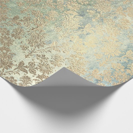 Faux Royal Gold Powder Floral Parly Mint Cadeaupapier (Hoek)