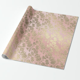 Faux Royal Gold Powder Floral Parly Pink Cadeaupapier
