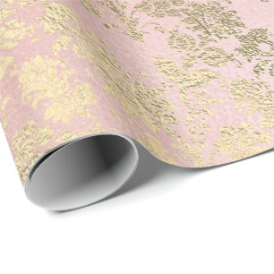 Faux Royal Gold Powder Floral Parly Pink Cadeaupapier