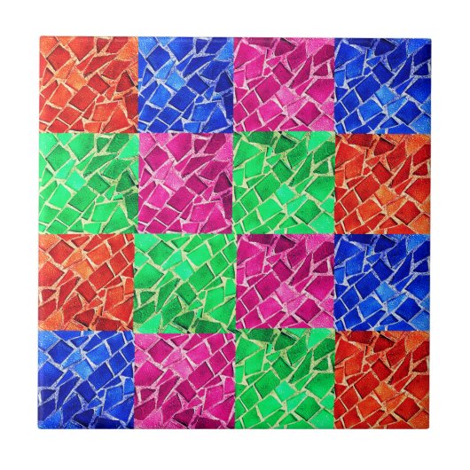 Faux roze blauwe groene Oranje mozaïekkeramische T Tegeltje (Voorkant)