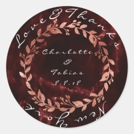 Faux Roze Bruiloft Bedankt Marmer Bourgondië Maroo Ronde Sticker