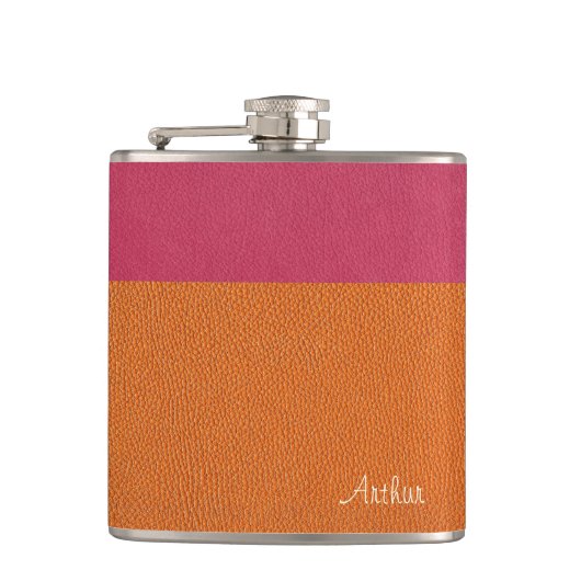 Faux Roze en Oranje leder Heupfles (Voorkant)