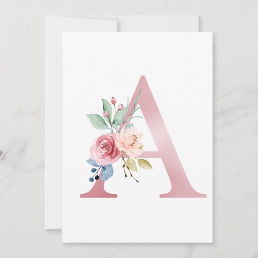 Faux roze Folie Letter A Blush Floral Monogram Kaart (Voorkant)