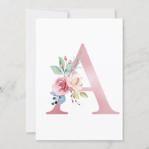 Faux roze Folie Letter A Blush Floral Monogram Kaart